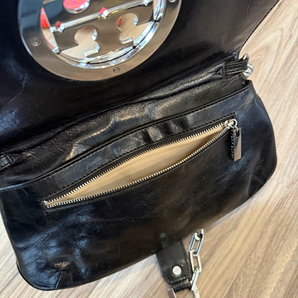 Tory Burch Black Leather Crossbody with Silver Logo and Chain - Picture 9 of 13